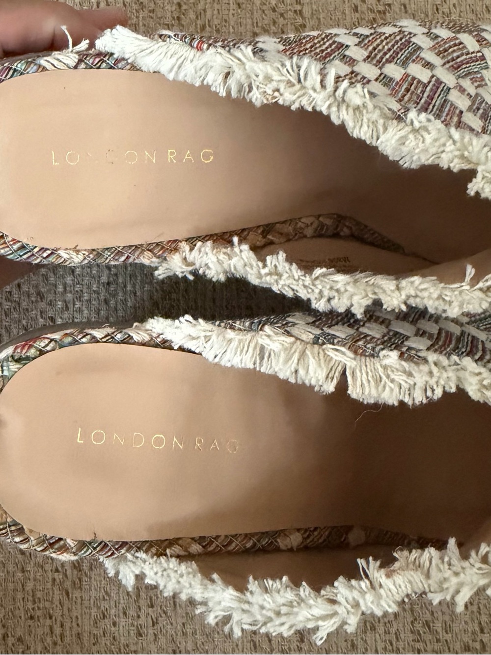 London Rag Woven Fringe Slide Heels in Multicolor